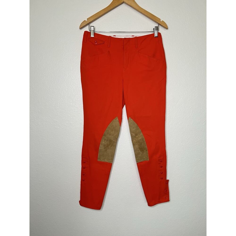 Ralph Lauren Vibrant Red Straight-Leg Riding Pants with Tan Suede Knee Patches